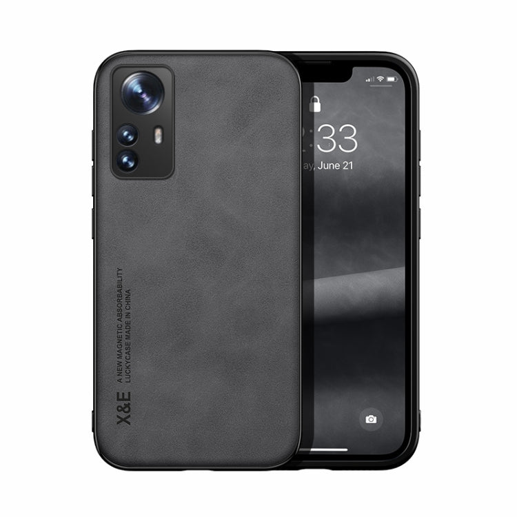 For Xiaomi 12 Pro Leather Case Dark Grey - Image 1