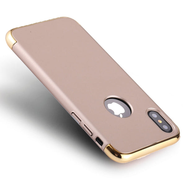 For iPhone X / XS Three Stage Splicing Electroplating Side Protective Back Cover Case (Champagne Gold)