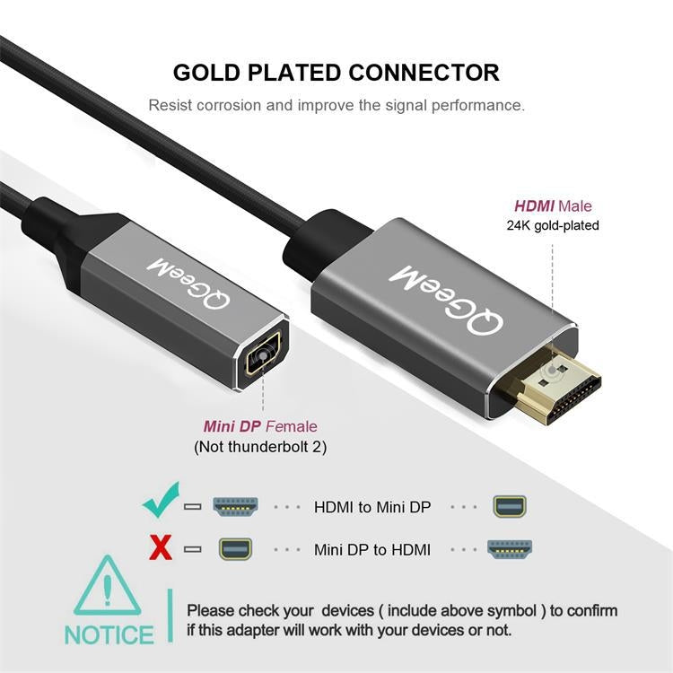 QGeeM QG-HD02 HDMI Single to Mini DP Converter(Silver Gray)