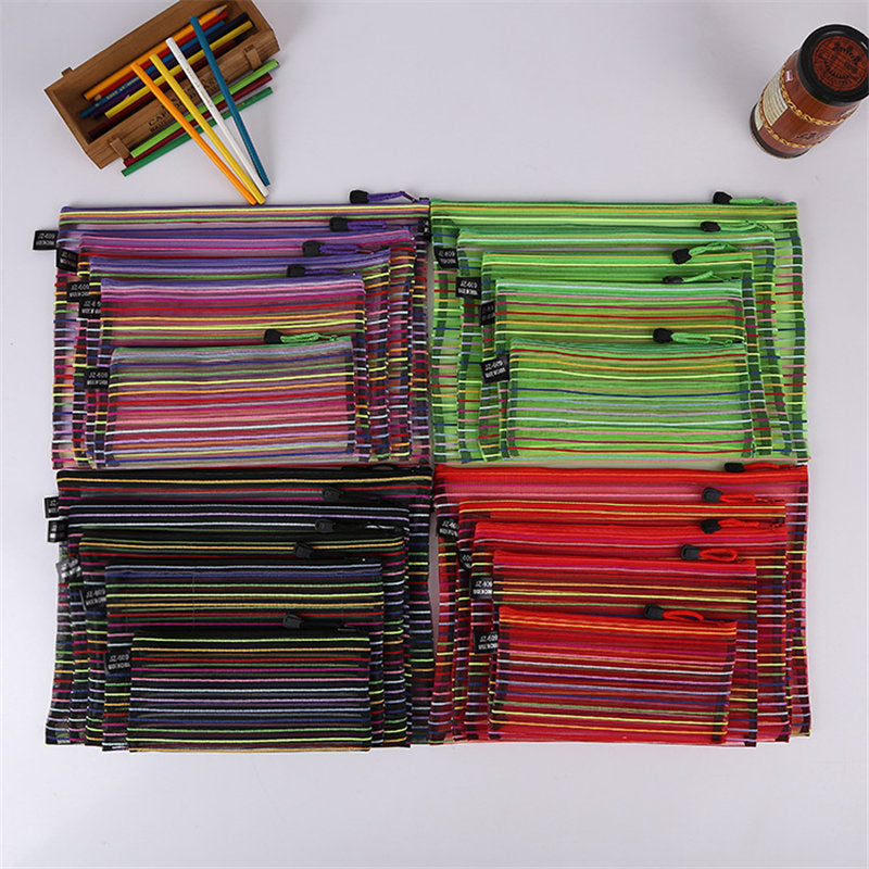 Mesh Zipper Pouch Set Rainbow Striped in 5 sizes B4/A4/B5/A5/B6 Travel Bags for Travel Bags Office Supplies Pencil Case