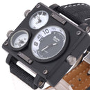 OULM 3595 Men Watch Fashion Three Time Zones Alloy Case Textile Watch Band Quartz Watch