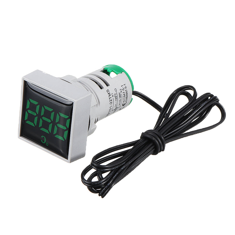 Mini Crystal Film Square LED Digital Thermometer Signal Light AC 50-380V 220V Temperature Meter Indicator Range -20-200 with 1m Sensor