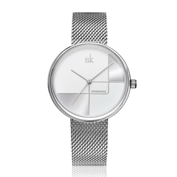 SHENGKE SK  K0105L Geometric Line Simple Needle Dial Women Full Steel Ladies Dress Luxury Quartz Watch