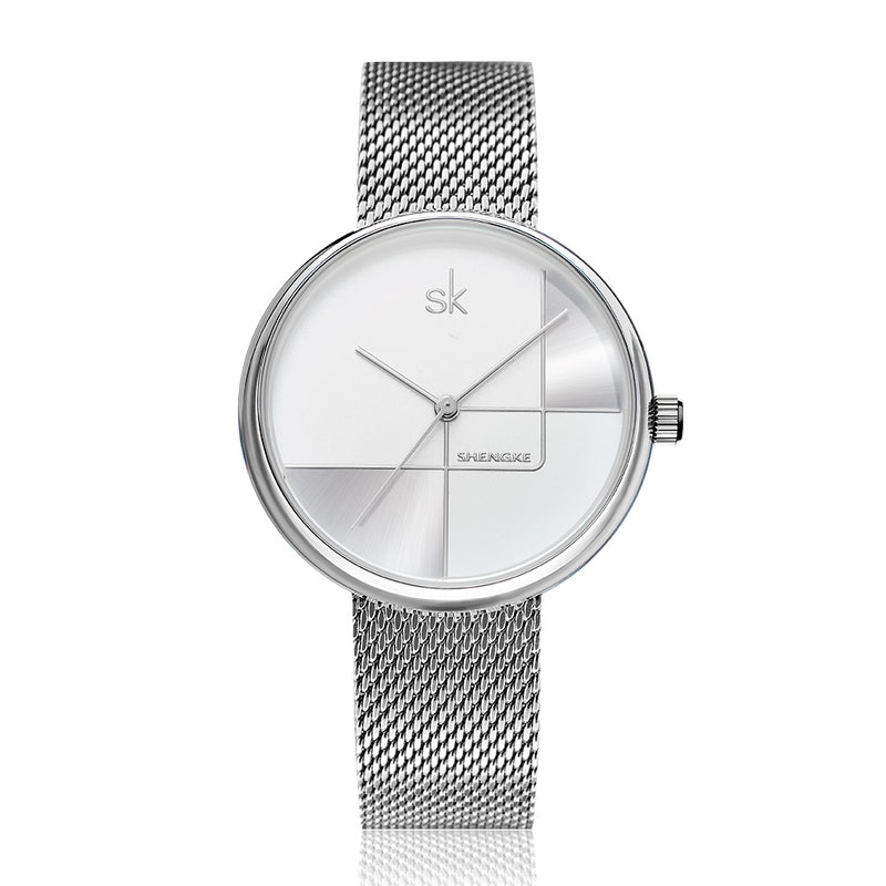 SHENGKE SK  K0105L Geometric Line Simple Needle Dial Women Full Steel Ladies Dress Luxury Quartz Watch