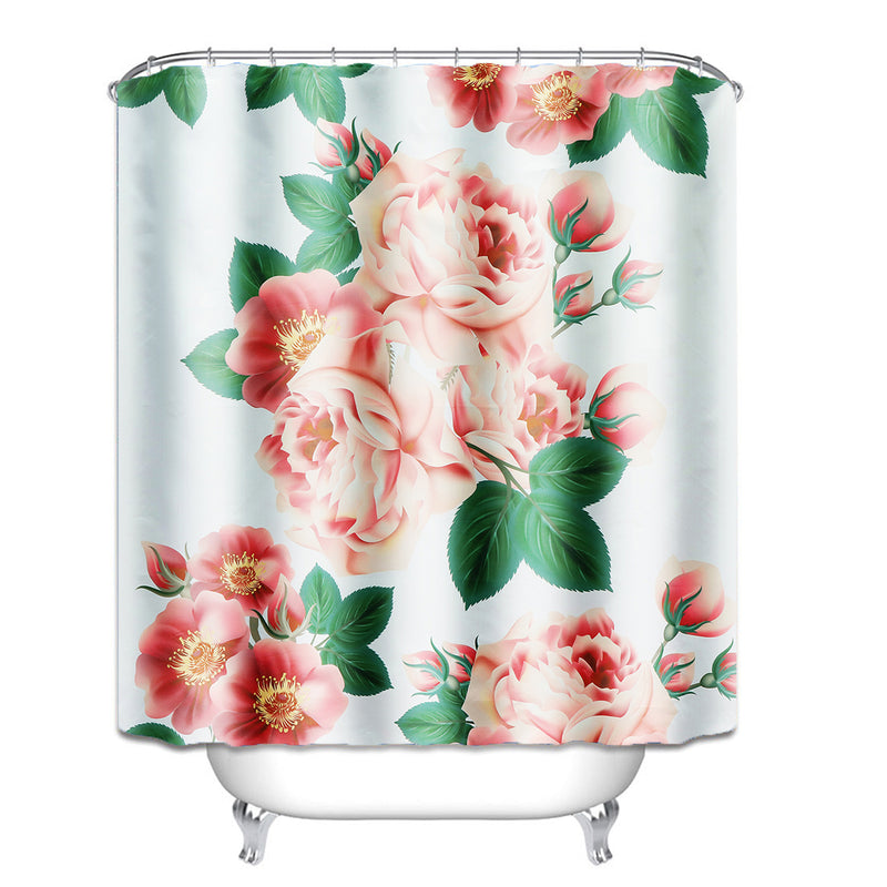 71''x71'' Long Peach Blossom Pattern Waterproof Polyester Shower Curtain with Hooks