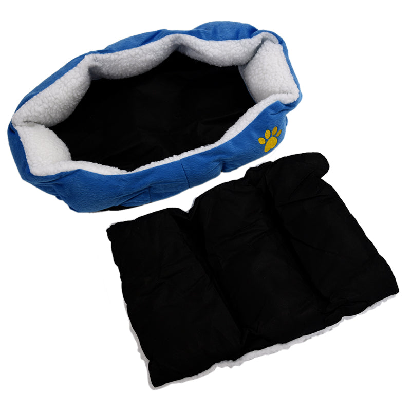 Blue Warm Indoor Soft Fleece Puppy Pets Dog Cat Bed House Basket With Mat w