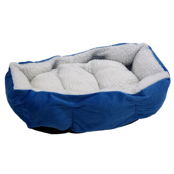 Blue Warm Indoor Soft Fleece Puppy Pets Dog Cat Bed House Basket With Mat w