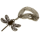 Beautiful Lovely Bronze Hollow Wings Dragonfly Pendant Long Chain Necklace