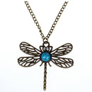 Beautiful Lovely Bronze Hollow Wings Dragonfly Pendant Long Chain Necklace