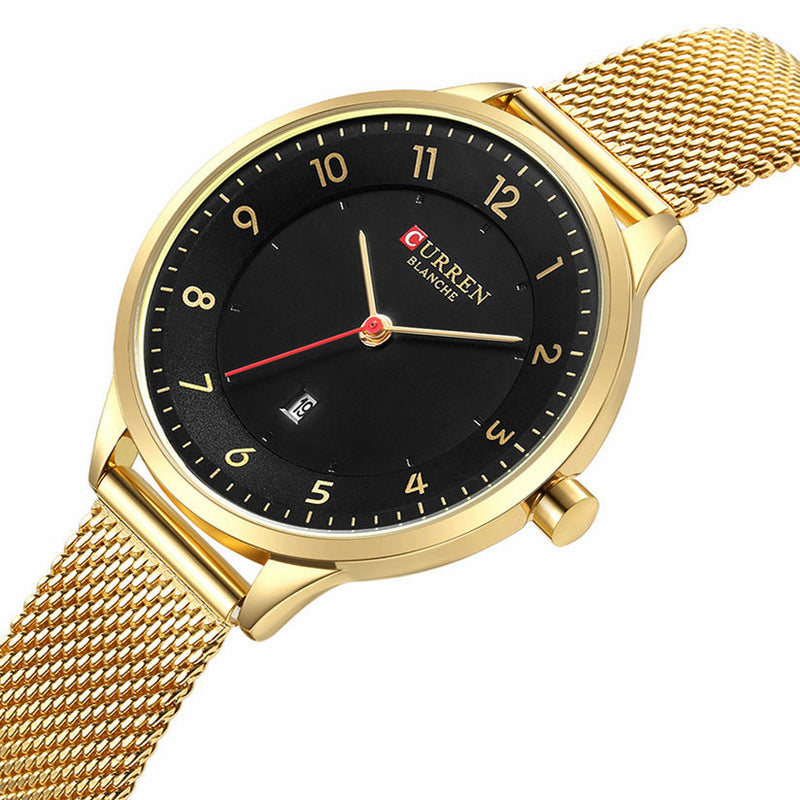 CURREN 9035B Simple Dial Design Date Display Ladies Watch Mesh Steel Band Quartz Watches