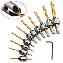 3-10mm HSS 5 Flute Countersink Drill Bit Set Carpentry Reamer Wood Working Chamfer Drill Bit
