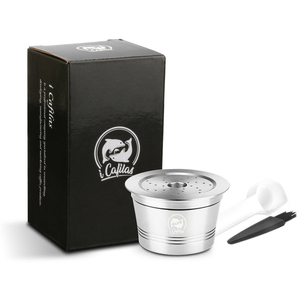 Stainless Steel Refillable Coffee Capsule Cup Reusable Coffee Pods w/ Pods Holder Spoon Brush for Tchibo Coffee Machine