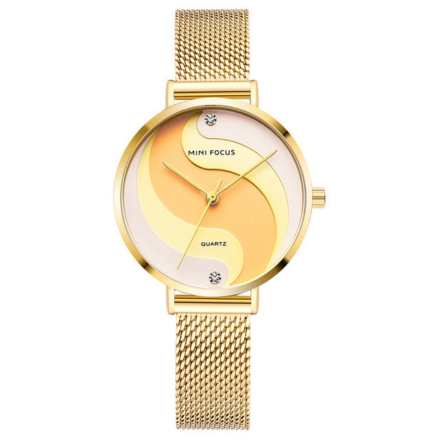 MINI FOCUS MF0291L Fashion Simple Diamond Waterproof Milanese Mesh Strap Women Watch Quartz Watch