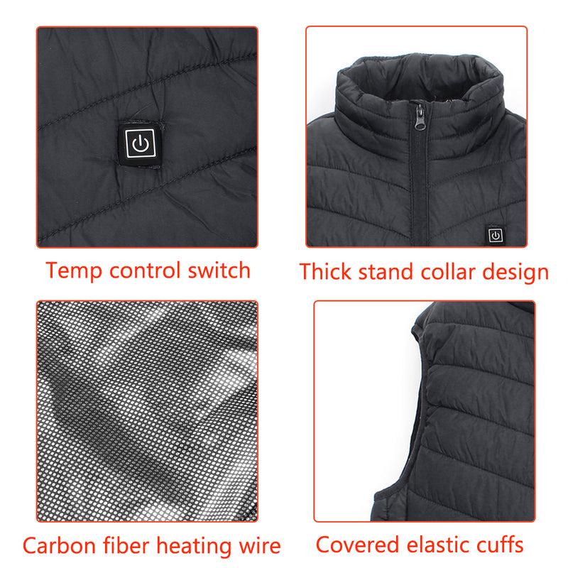 9 Heating Pads USB Electric Heated Vest Jacket Warm Body Warmer Pad Winter Thermal
