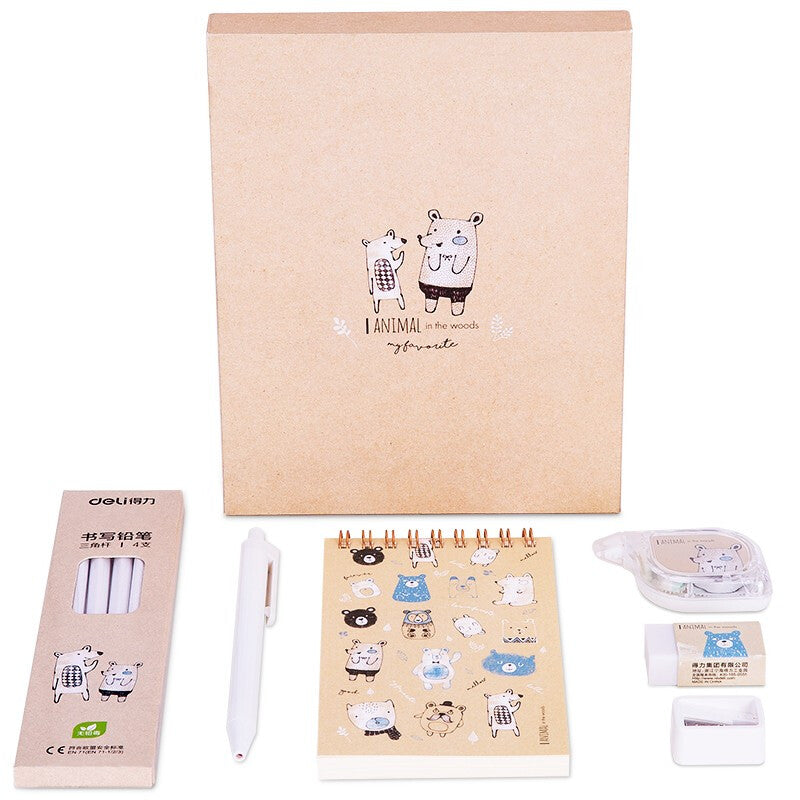 Deli 68886A/68886B Student Stationery Gift Box Set Coil Notebook Pencils Gel Pen Correction Tape Eraser School Stationery Supplies