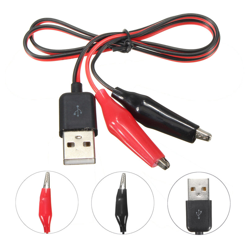 DANIU 60CM Alligator Test Clips Clamp to USB Male Connector Power Adapter Cable Wire