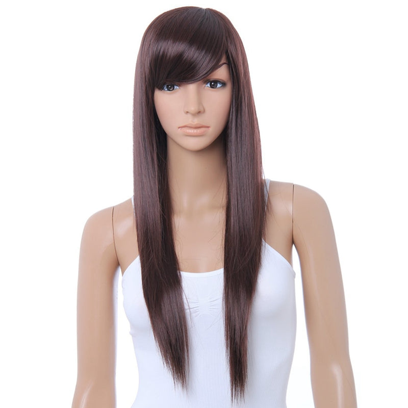 Cute Brown Long Straight Wig Kanekalon DARK BROWN Full Wigs Z3T5