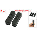 5 Pcs AC 250V/125V 2A Black Plastic ON/OFF Button In Line Cord Switches E2O5