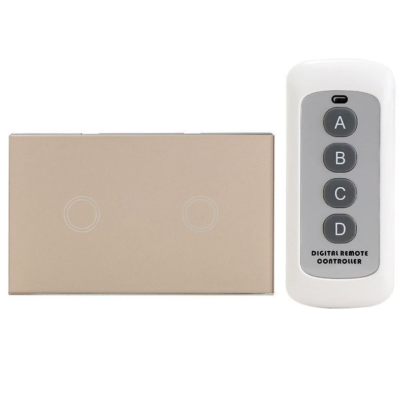 1 Way 2 Gang Crystal Glass Remote Panel Touch LED Light Switch Controller With Remote Control