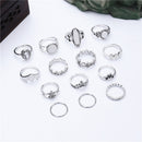 14 Pcs Retro Turtle Heart Finger Ring Set Bronze Sliver Rings Kit For Women Jewelry Ring