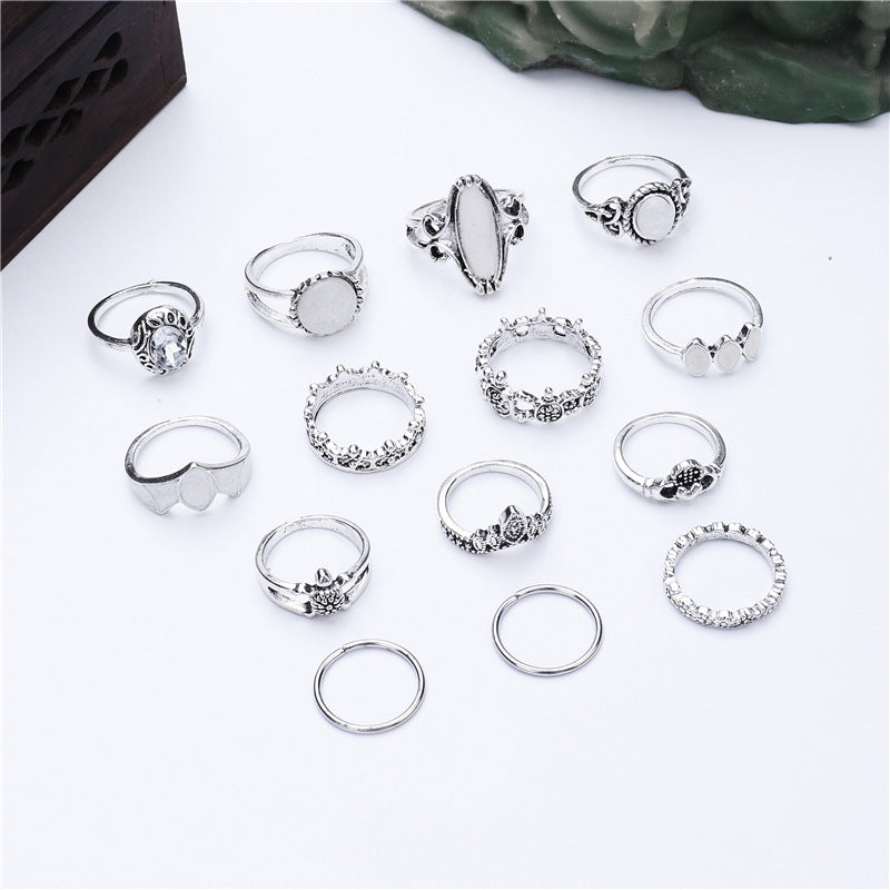14 Pcs Retro Turtle Heart Finger Ring Set Bronze Sliver Rings Kit For Women Jewelry Ring