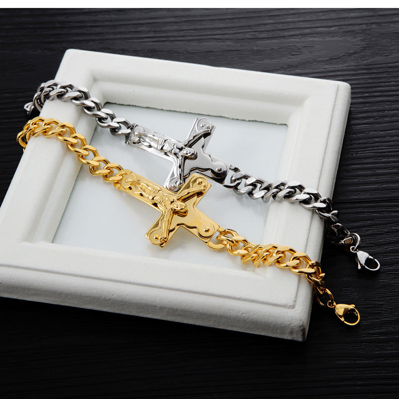 Religious Titanium Steel Men's Titanium Steel Jesus Cross Bracelet