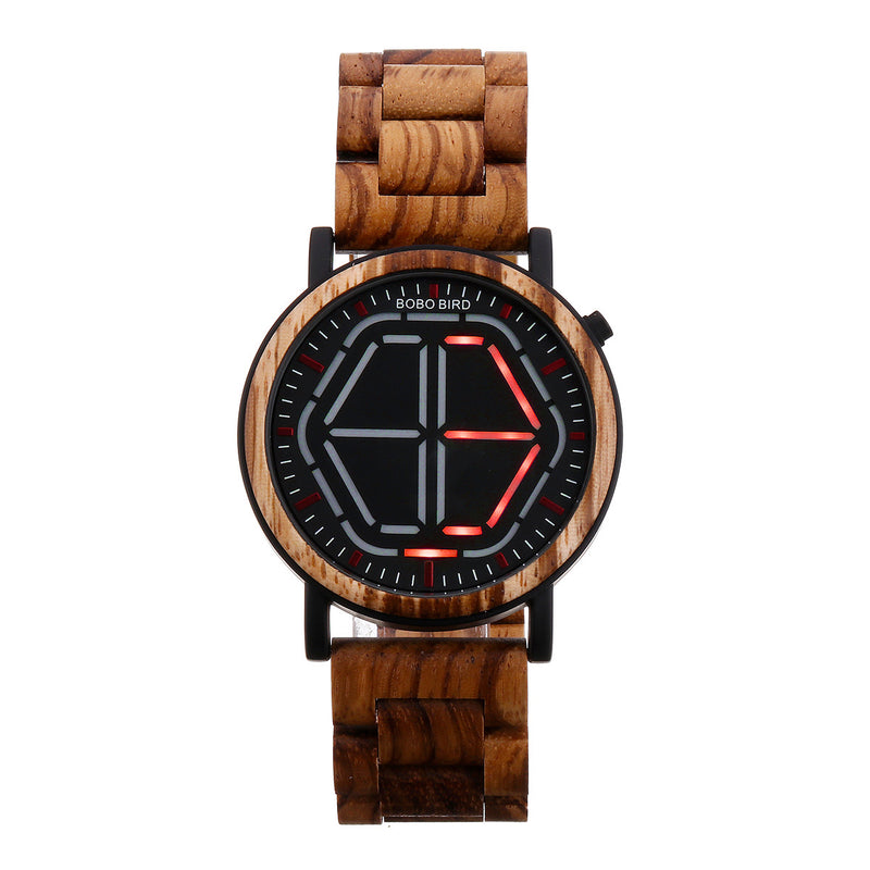 BOBO BIRD Creative Night Vision Wooden Watch Colorful LED Unique Time Display Men Quartz Watch