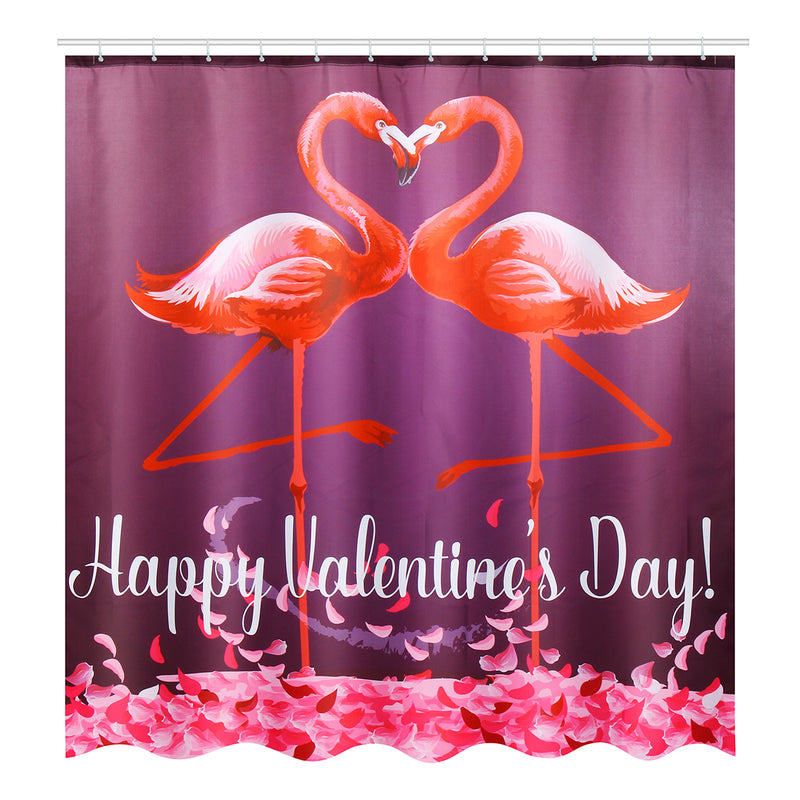 180x180cm Flamingo Valentine's Day Bathroom Shower Curtains Toliet Mat Rug + Hook