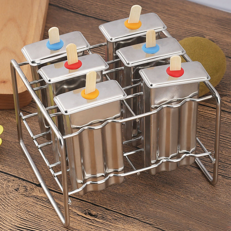Stainless Steel Popsicle Mould Ice Pop Lolly Ice Cream Stick Holder 6 Molds
