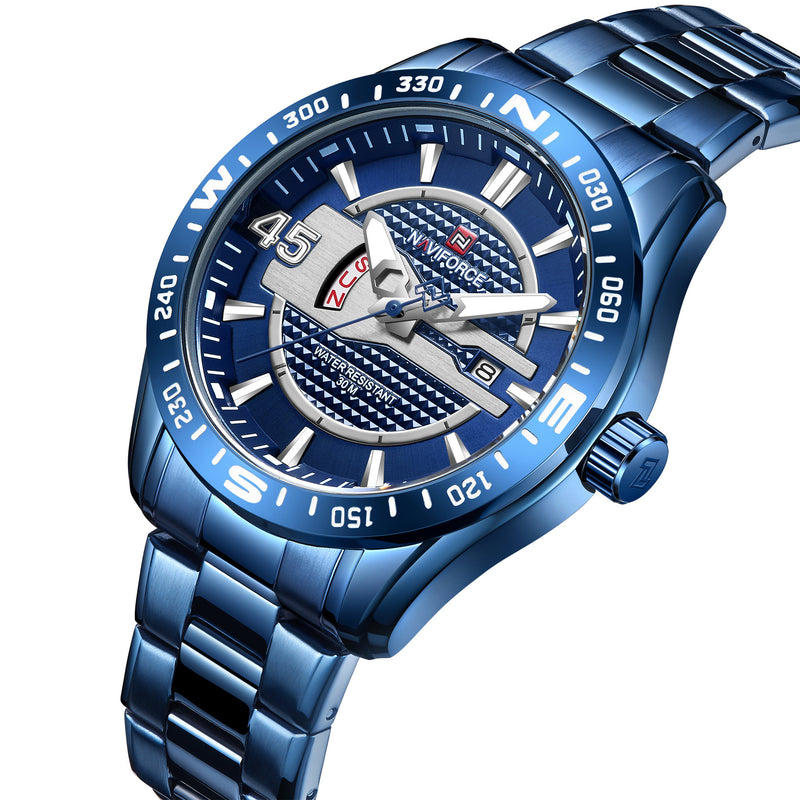 NAVIFORCE 9157 Waterproof Stainless Steel Band Quartz Watch Calendar Auto Date Men Watch