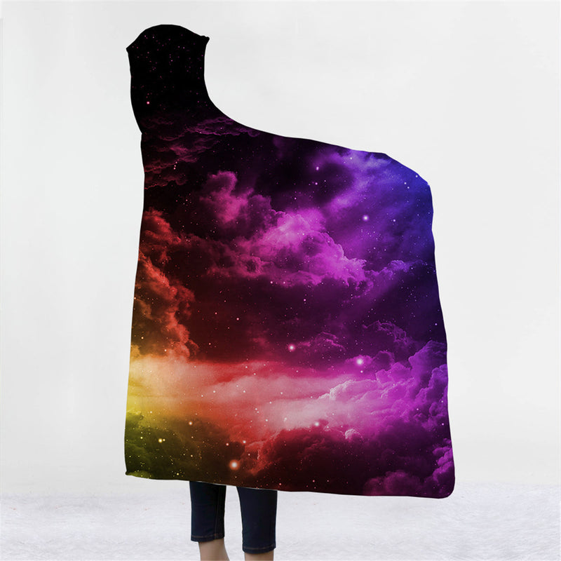 150x200CM 3D Colorful Printed Hooded Blankets Warm Wearable Plush Mats Thick Nap