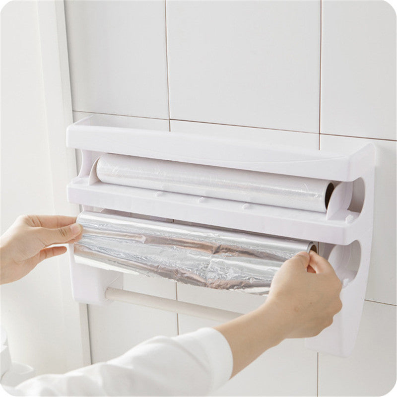 Kitchen Wrap Film Storage Rack with Cutter Aluminum Foil Barbecue Paper Rack Towel Rack Towel Kitchen Storage Rack