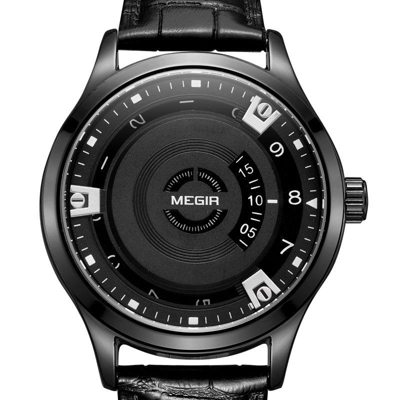 MEGIR MG1067 Fashion Casual Men Calendar Function Leather Watch Band Quartz Wrist Watch