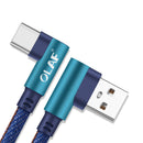 Olaf 2.4A Type C 90 Degree Elbow Fast Charging Denim Braided Data Cable For Xiaomi Mi9 Mi8 HUAWEI P30 P20 S9 S10 Note