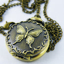 Decorative Bronze Pocket Watch with Butterfly Motif and Chain A8X6