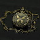 Decorative Bronze Pocket Watch with Butterfly Motif and Chain A8X6