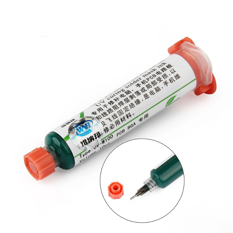 WNB 10ML Green Oil UV Solder Mask Ink BGA PCB Paint Prevent Corrosive Arcing Soldering Paste Flux Inks Soft Nylon Brush with 9 LED Light