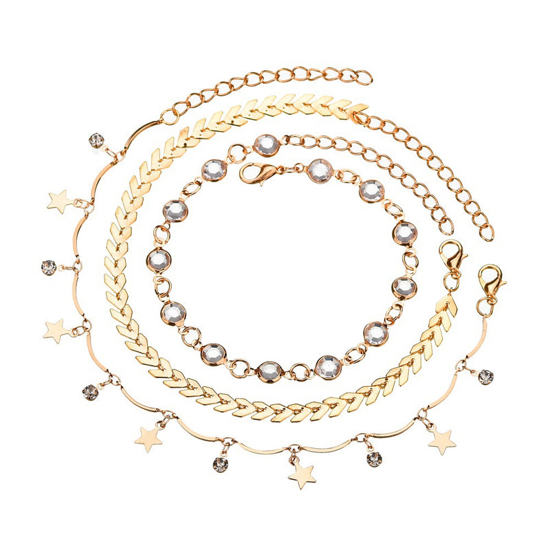 Bohemian Arrow-studded Anklet Rhinestone Star Pendant Tassels Anklet Trendy Jewelry for Women