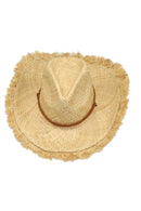 Fashion Cap Unisex Feathered Edge Natural Straw Cowboy Sun Hat Mens Womens