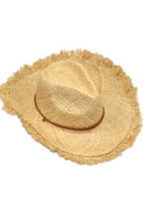 Fashion Cap Unisex Feathered Edge Natural Straw Cowboy Sun Hat Mens Womens