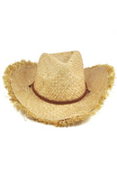 Fashion Cap Unisex Feathered Edge Natural Straw Cowboy Sun Hat Mens Womens