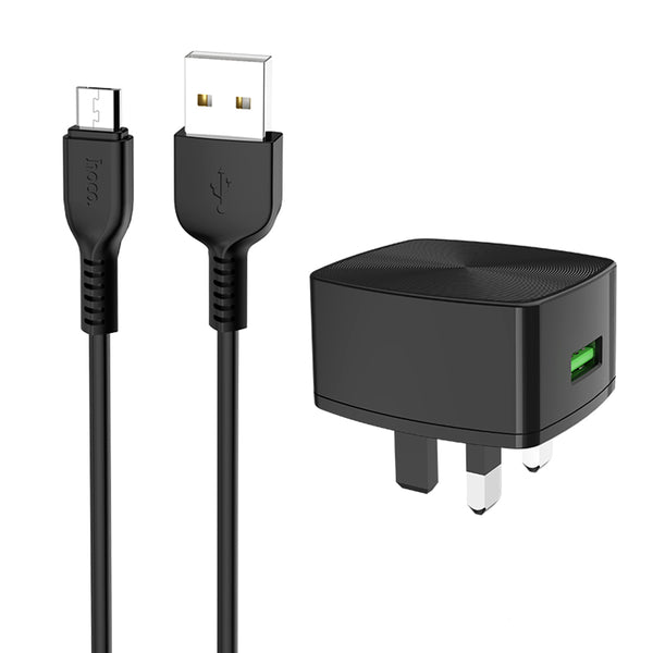 HOCO C70B UK QC 3.0 Charger Power Adapter With Micro USB Cable for Tablet Smartphone