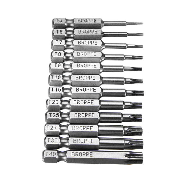 Broppe 12pcs T5-T40 50mm Magnetic Torx Screwdriver Bits 1/4 Inch Hex Shank Screwdriver Bit Set