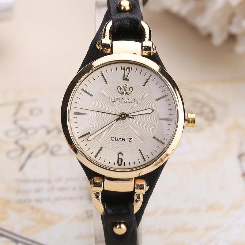 Fashion Colorful Leather Band Women Simple Dial Rose Gold Case Quartz Watch