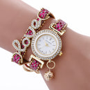 Fashion Luxury Women Watch Love Word Leather Strap Ladies Bracelet Quartz Watch