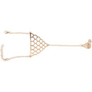 Gothic Punk Golden Alloy Harness Bracelet Cuff Chain w / Ring