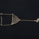Gothic Punk Golden Alloy Harness Bracelet Cuff Chain w / Ring