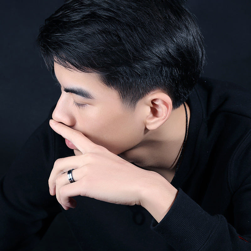 6mm Tungsten Steel Men Ring Blue Cross Simple Trendy Jewelry