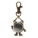 Retro Bronze Metal Clock Robot Keyring Chain with Clock 1.8" NEW W1V8