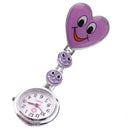 Purple Heart Quartz Movement Clip Nurse Brooch Fob Tunic Watch Smile Face V9D3